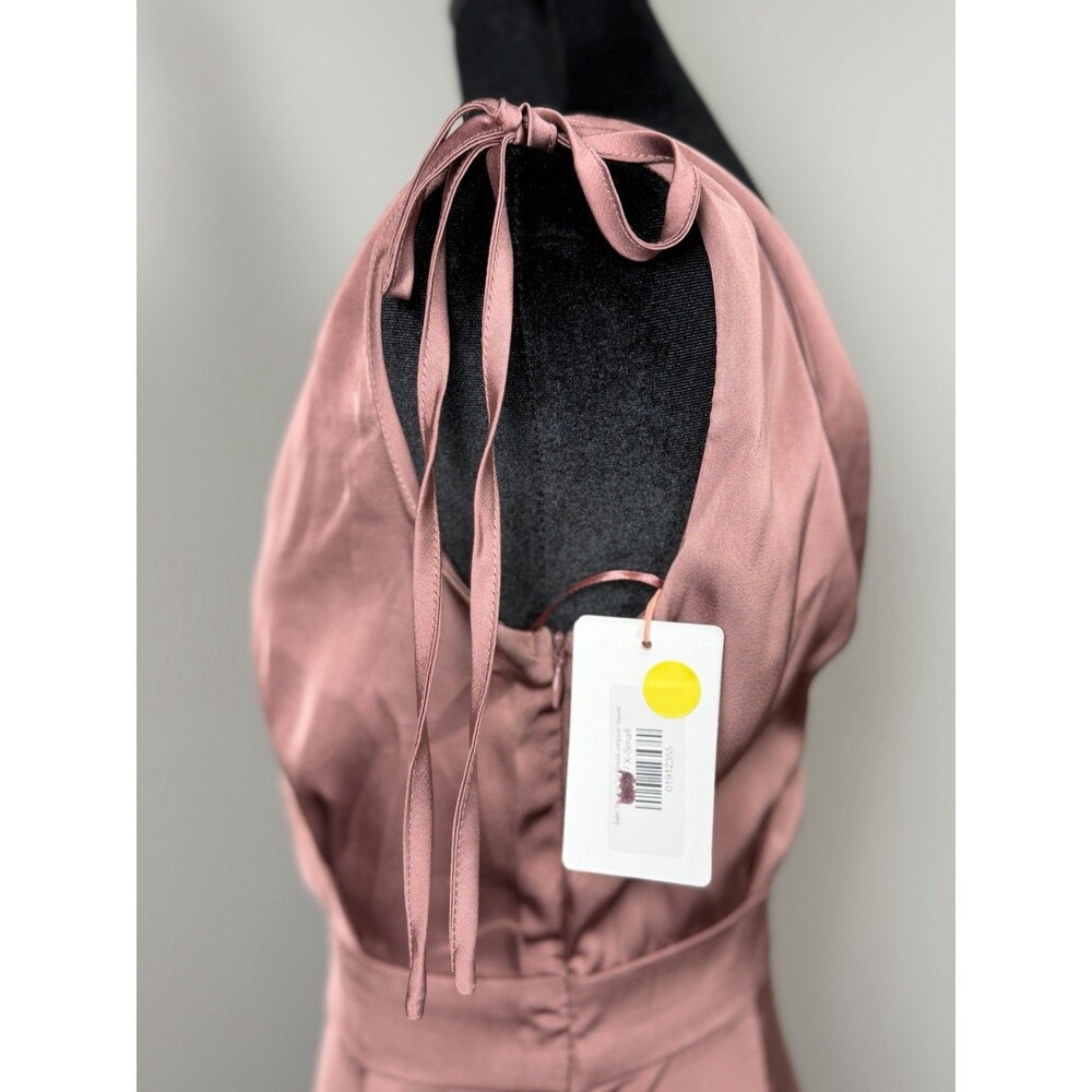 Skies Are Blue Satin Jumpsuit XS Mauve Pink Tie Shoulder Wide Leg NWT - Picture 7 of 15